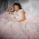 Light Pink Shiny Quinceanera Dresses Ball Gown Birthday Lace Up Applique Lace Beads Tiered Feather Sweet 16 Dress 